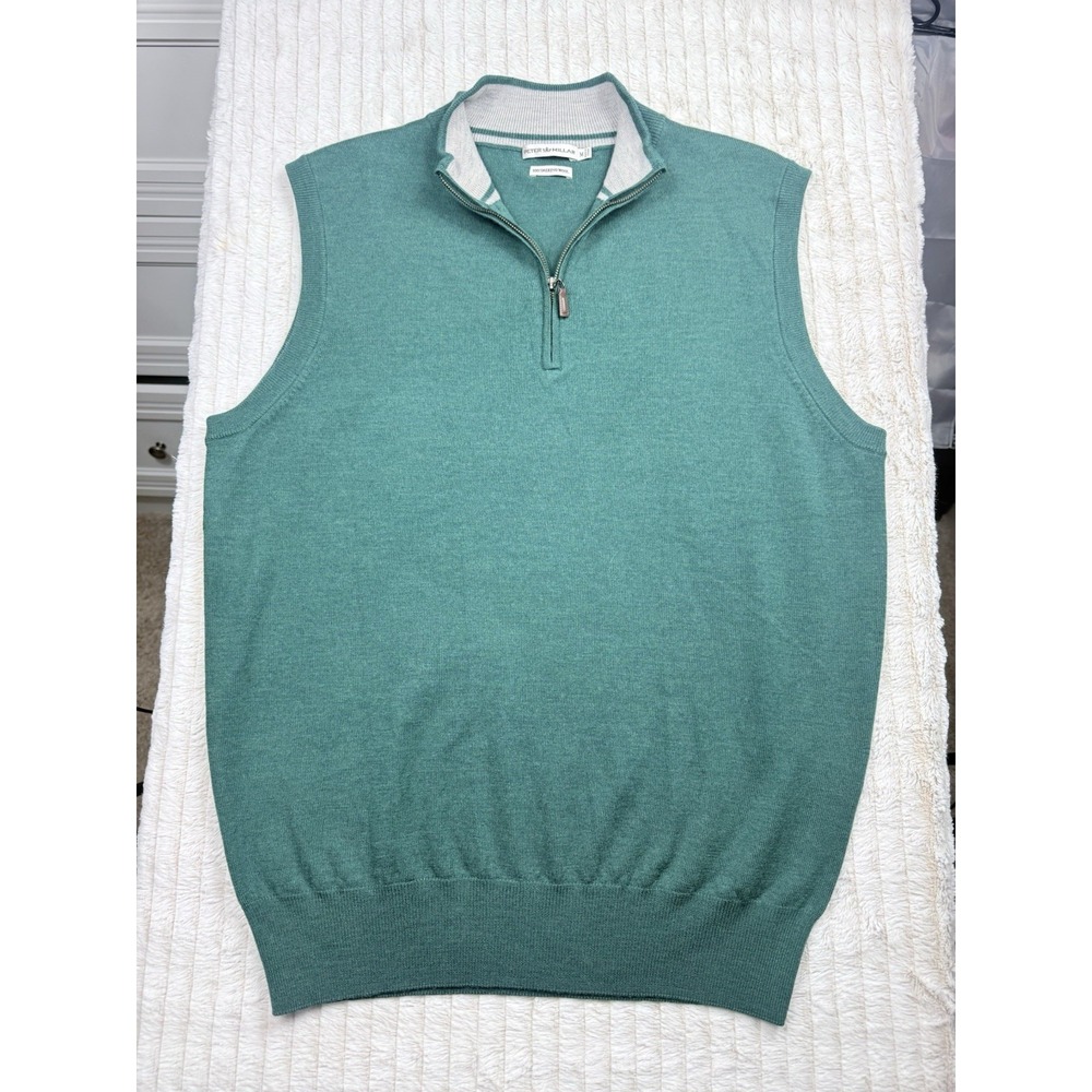 Peter Millar 100% Merino Wool 1/4 Zip Sweater Vest Green Men's Med Luxury NWOT